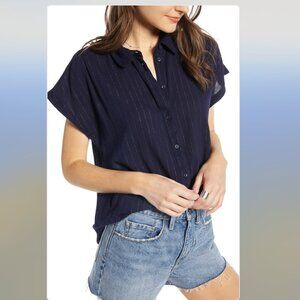 Treasure & Bond metallic button down Stripe Blouse Medium, NAVY NIGHT